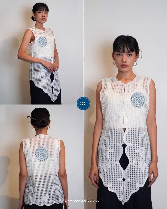 Djaline by Boolao Kebaya Vest Anggrek Bulan - Putih