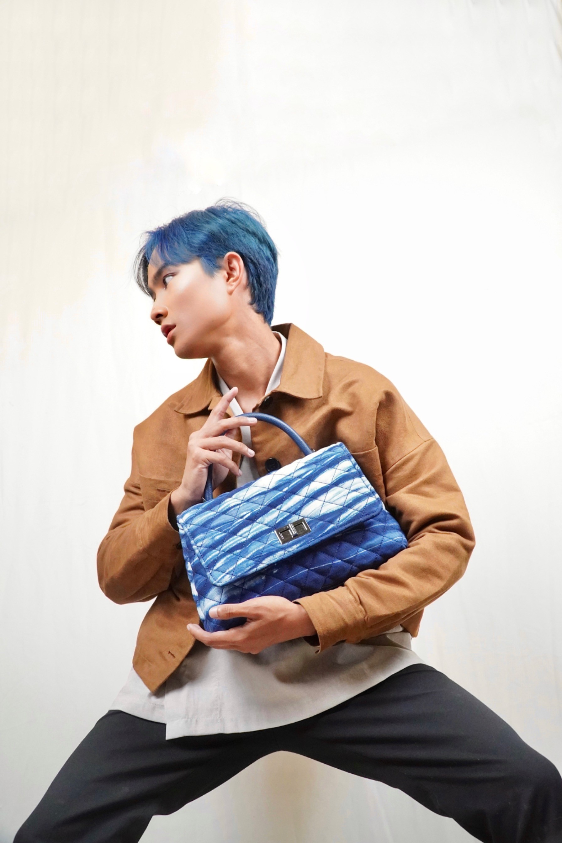 BOOLAO Handbag Arashi Whit Leather Handle