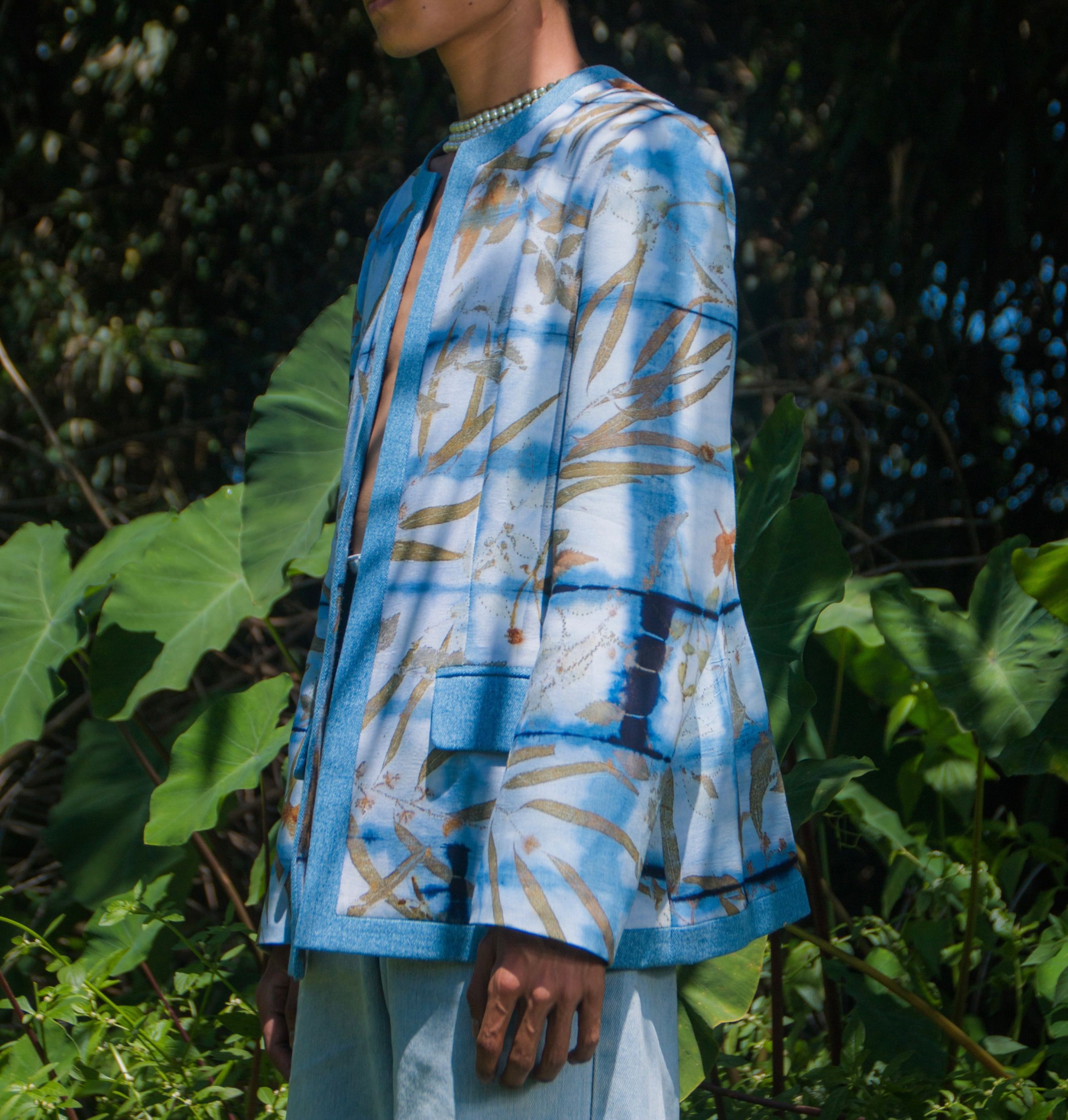BOOLAO Blazer Liz Denim Shibori on Ecoprint
