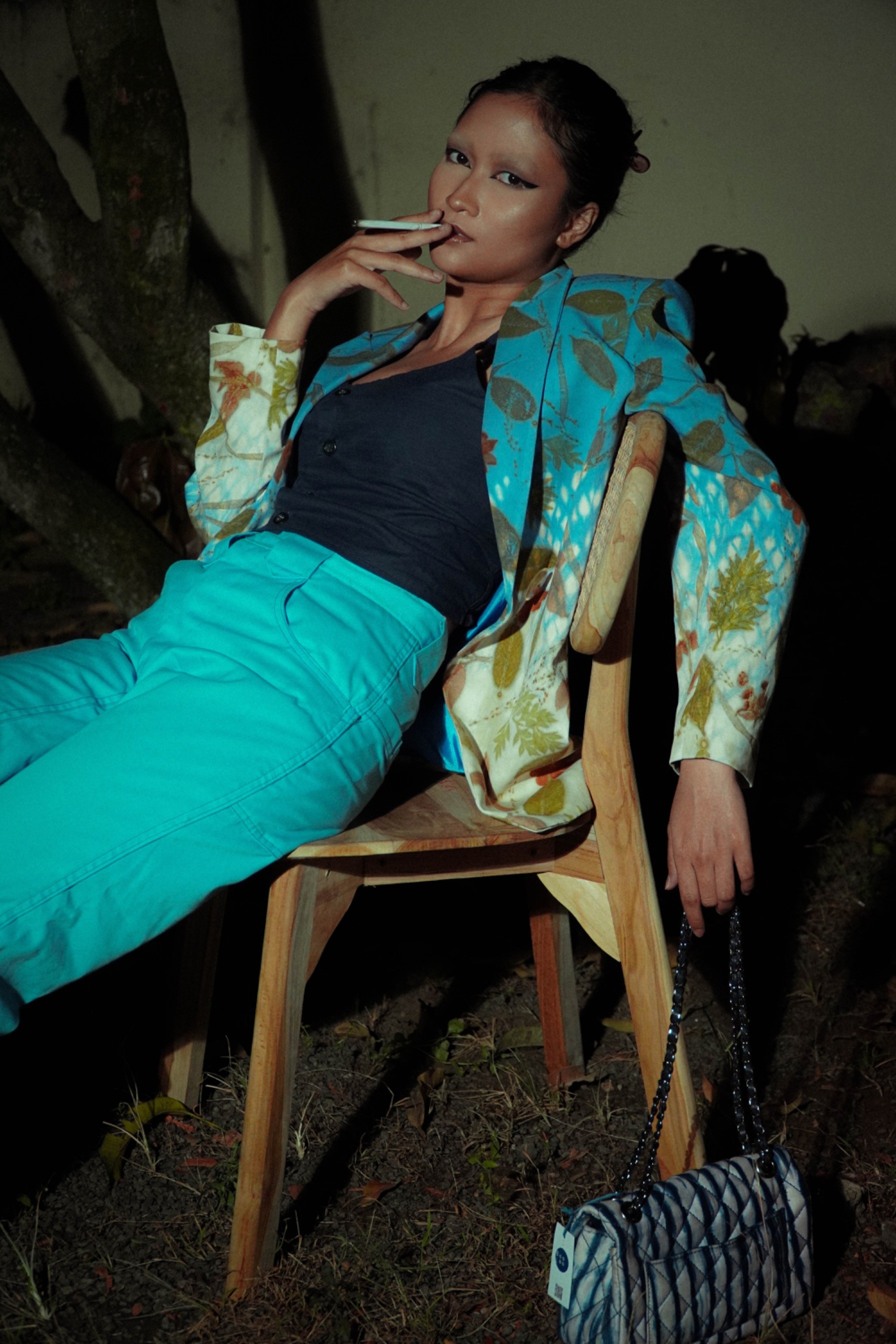 BOOLAO Ombre Blazer Shibori on Ecoprint - Sky Blue