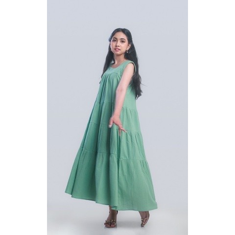 BOOLAO Picnic Panic Sleeveless Tiered Dress Pantai - Matcha Hijau Mint