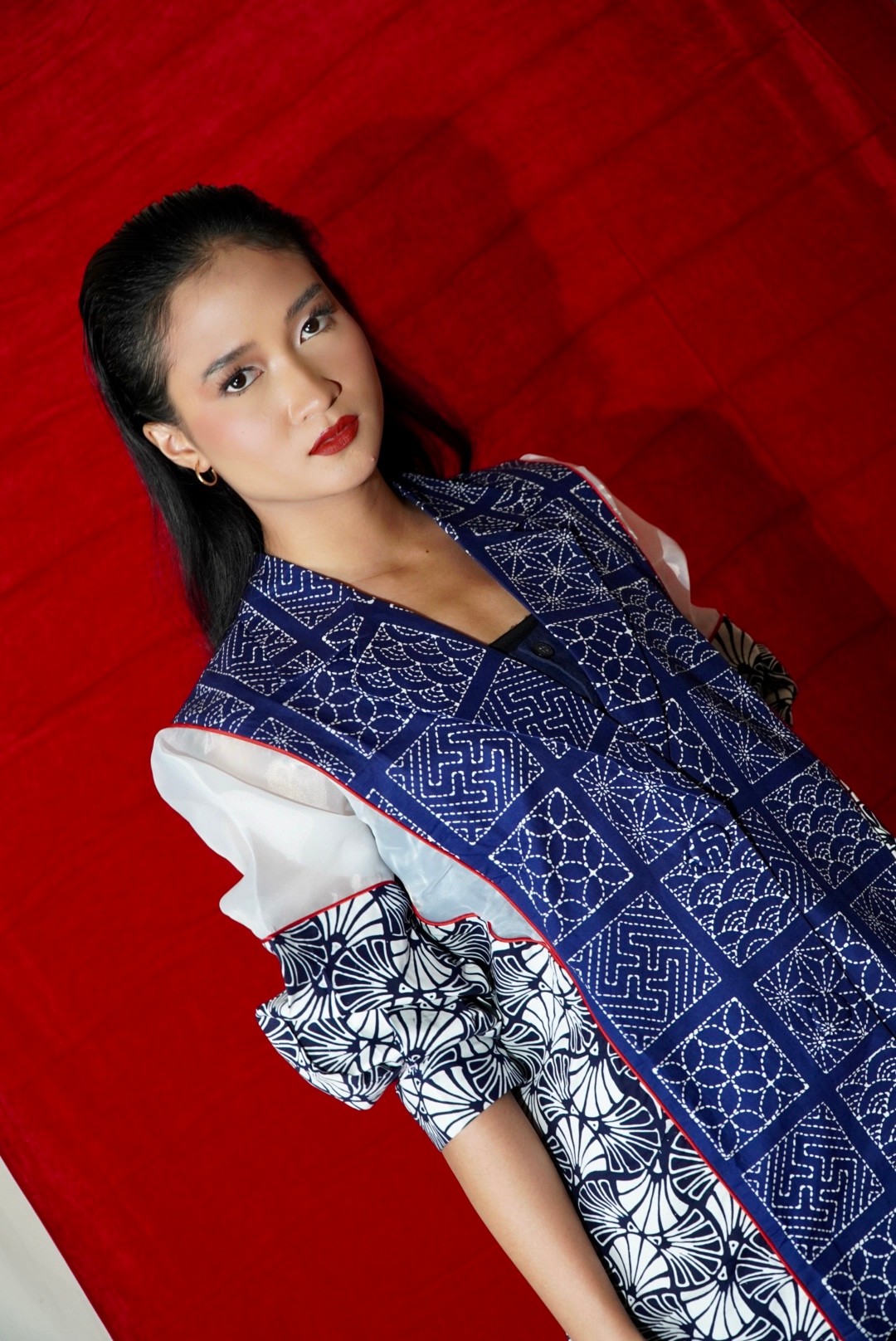 BOOLAO  Blazer Organza Sashiko Batik - Navy