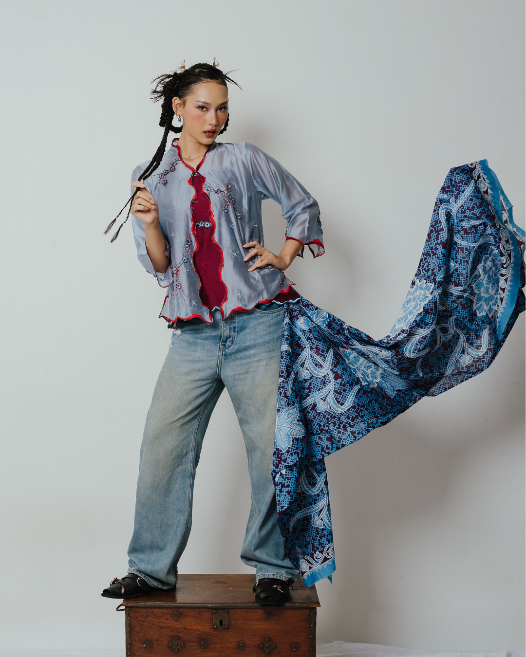 BOOLAO Kebaya Sakura 3D Embroidery - Denim Blue