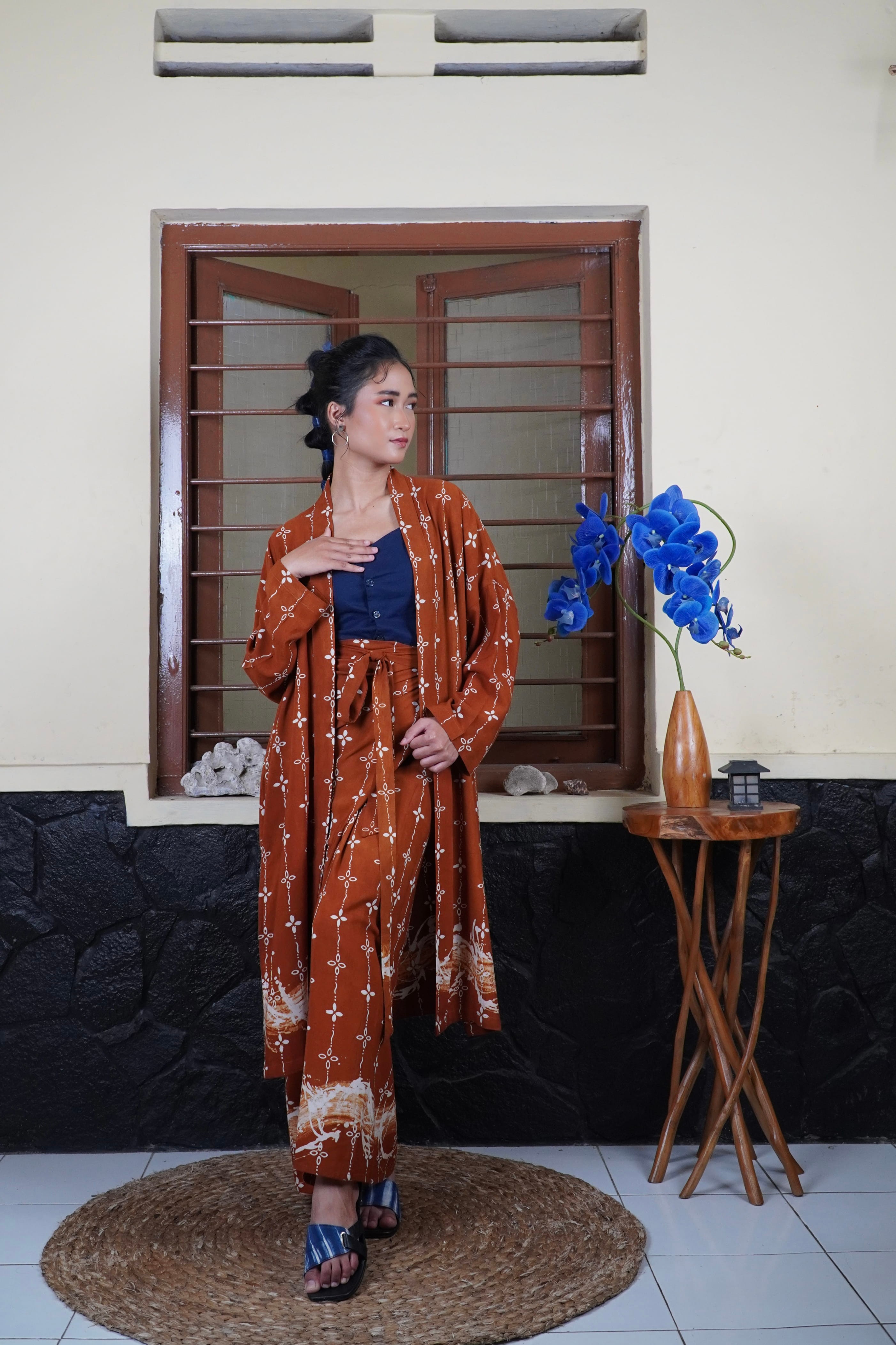 BOOLAO Kumeli Wrap Skirt Coklat (Rok Lilit Ikat Batik Kawung) - Caramel