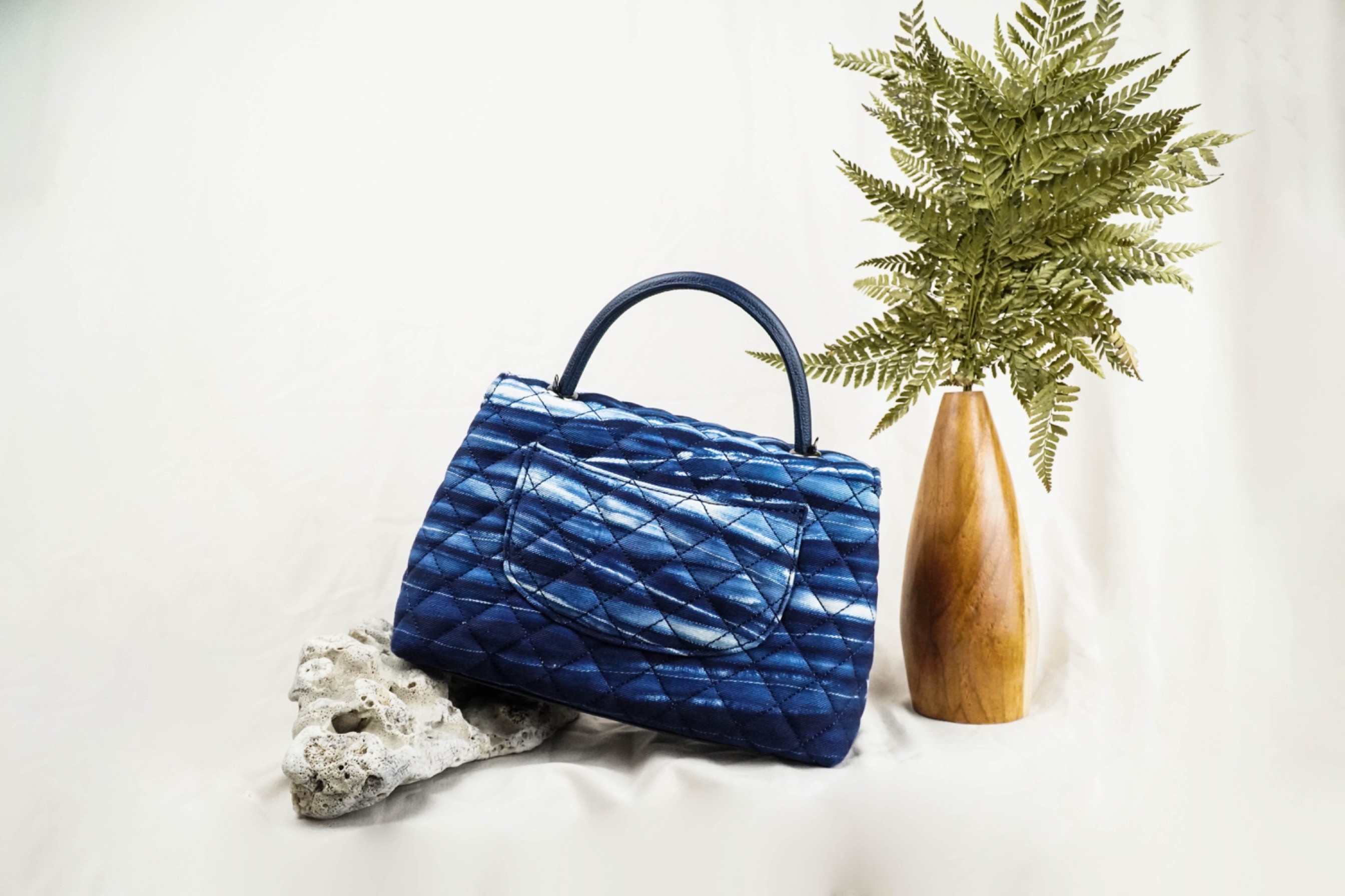 BOOLAO Handbag Arashi Whit Leather Handle