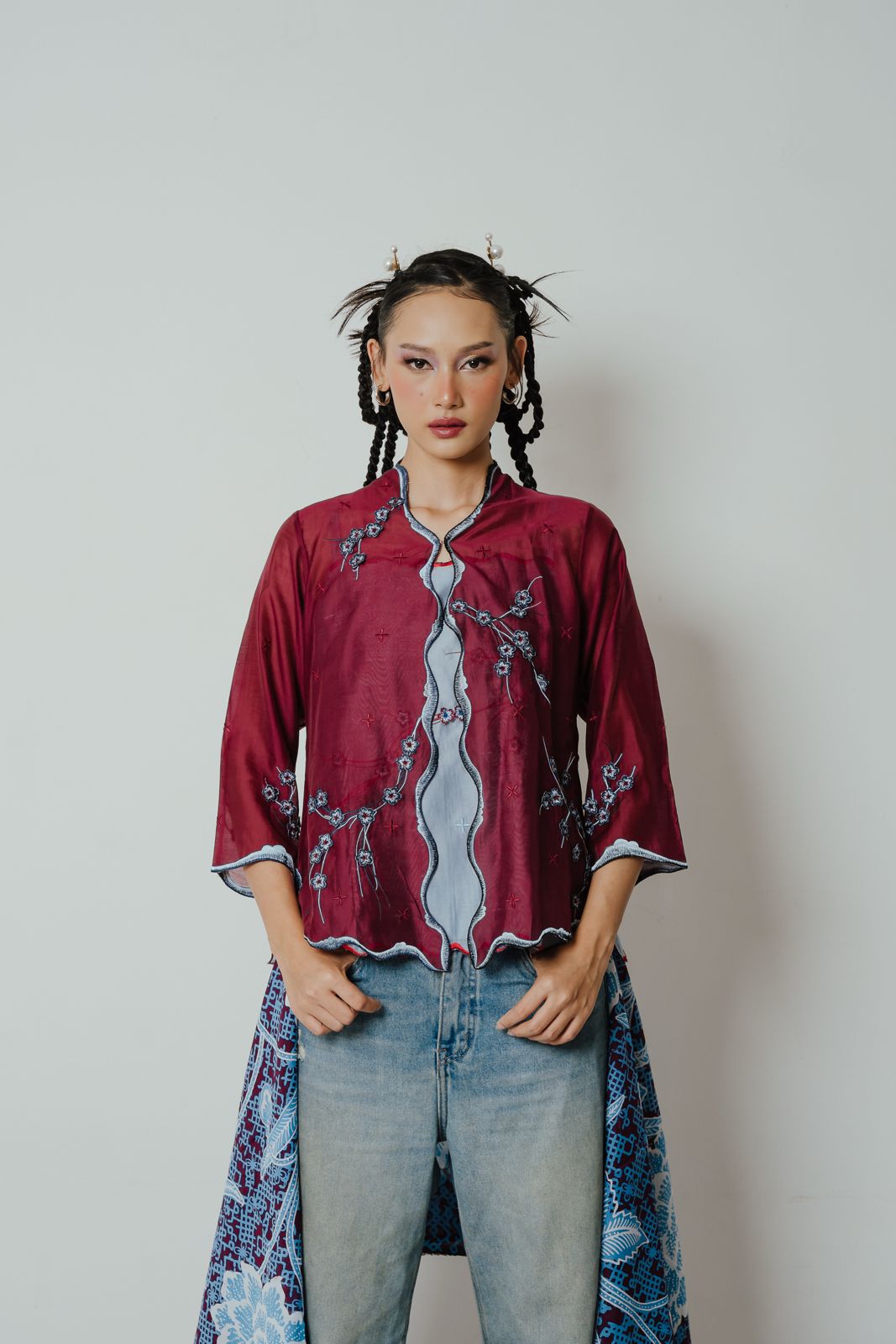 BOOLAO Kebaya Sakura 3D Embroidery - Red Wine