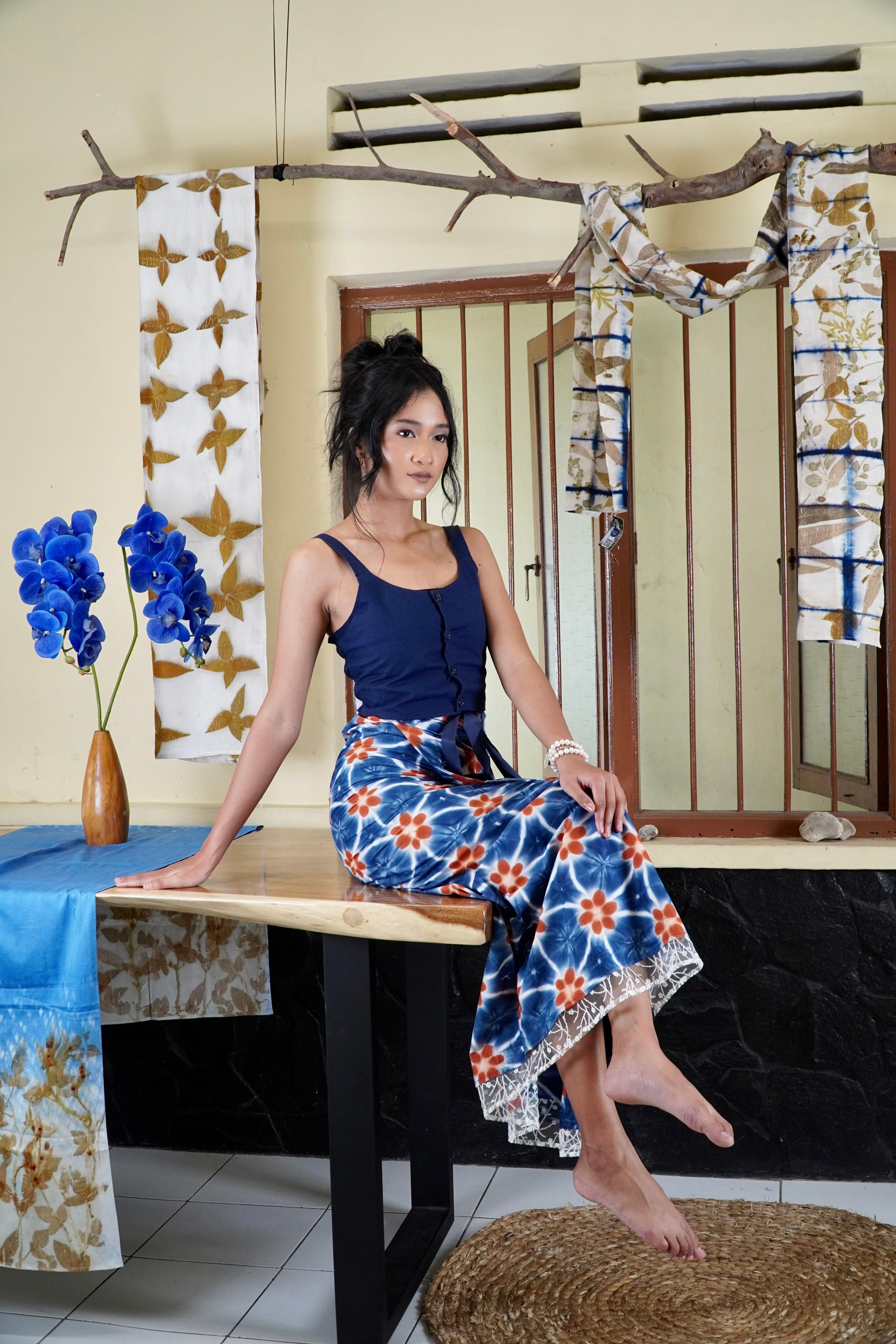 BOOLAO Saroong Kaleidoscope Shibori - Snowflakes Terracotta Rok Lilit