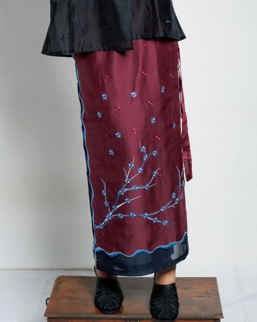 BOOLAO Sakura Saroong Wrap Skirt - Red Wine