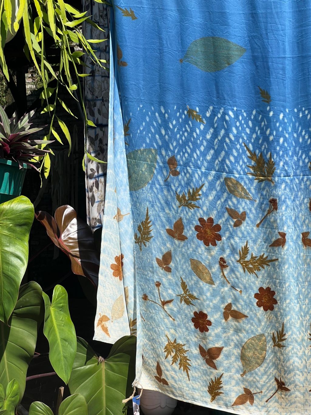BOOLAO Textiles - Arashi Sky Blue Botanical Shibori on Ecoprint