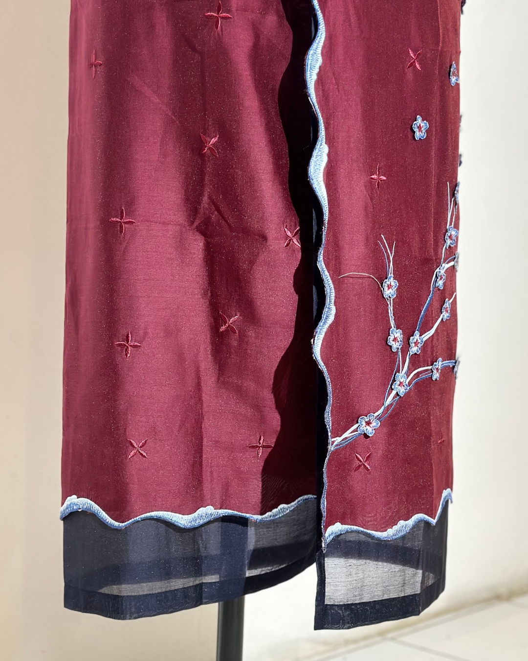 BOOLAO Sakura Saroong Wrap Skirt - Red Wine