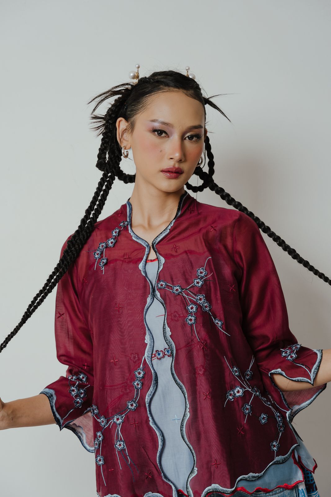 BOOLAO Kebaya Sakura 3D Embroidery - Red Wine