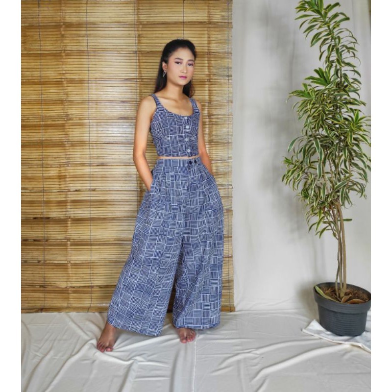 BOOLAO Kutang Kerut Bilik Biru (Tanktop Batik)