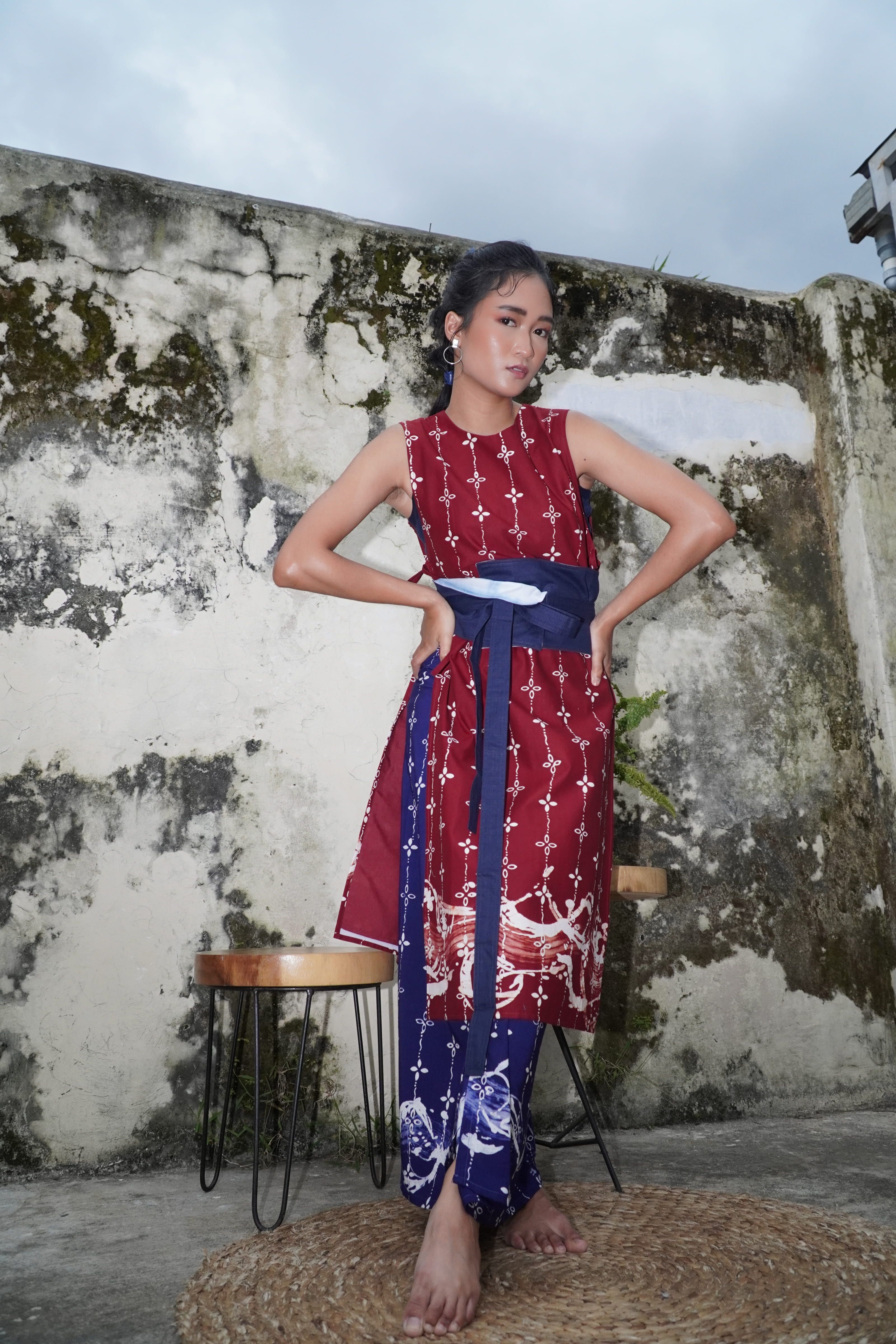 BOOLAO Kumeli Vest Maroon (Rompi Outer Batik Kawung) - Merah Marun