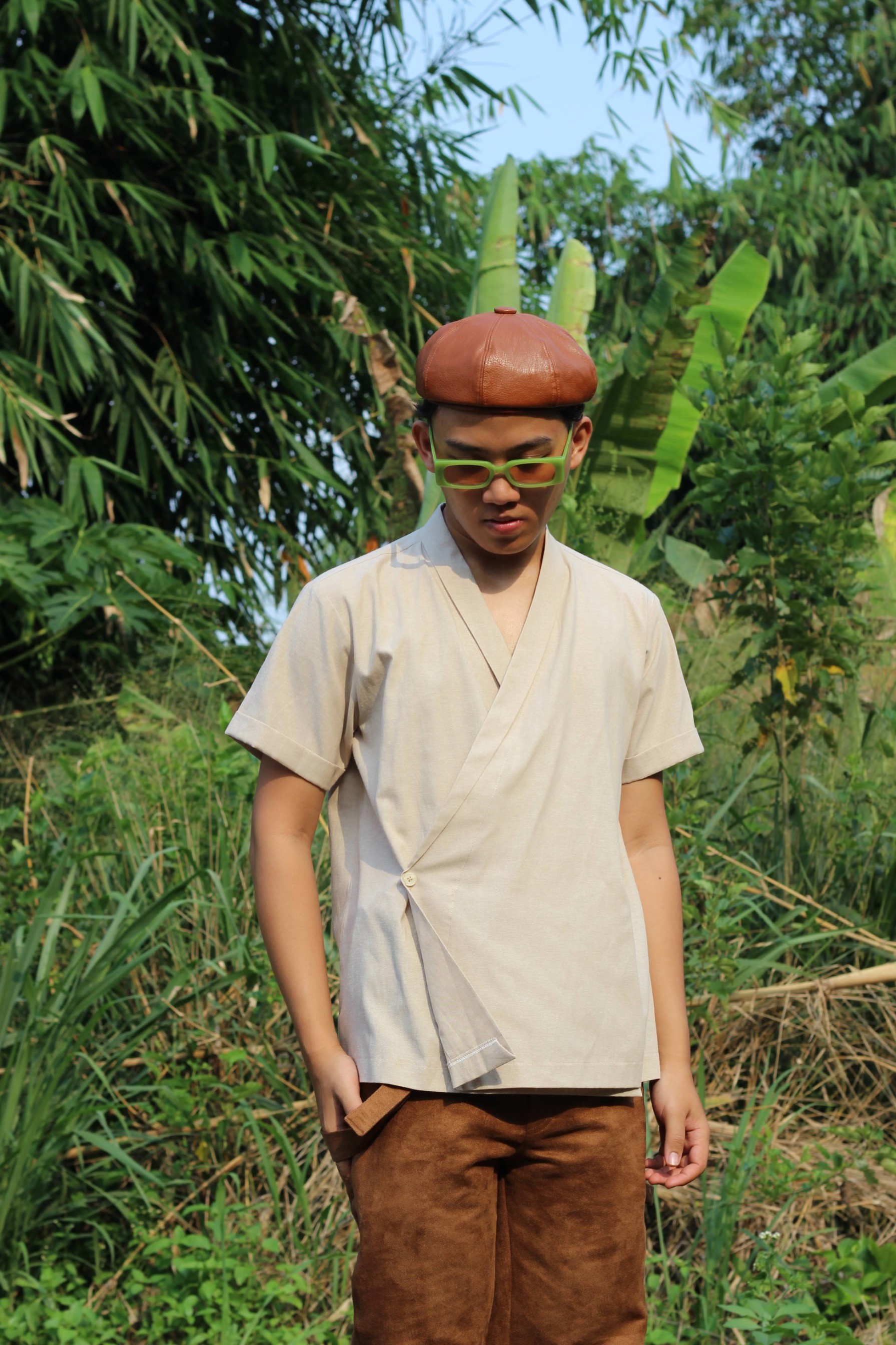 BOOLAO Kemeja Haori - Khaki Linen Creme