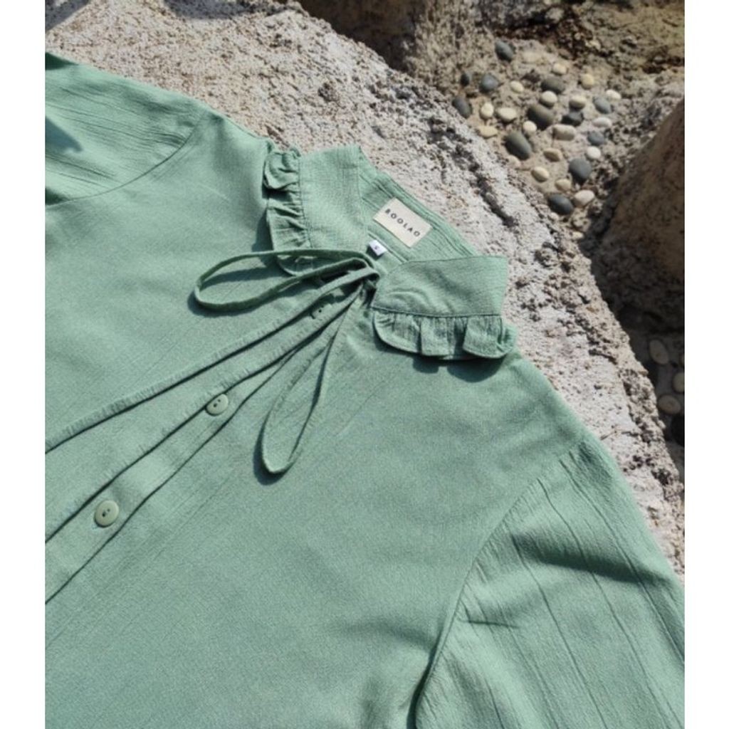 Picnic Panic Celina Shirt (Kemeja Drapery Tali) - Matcha