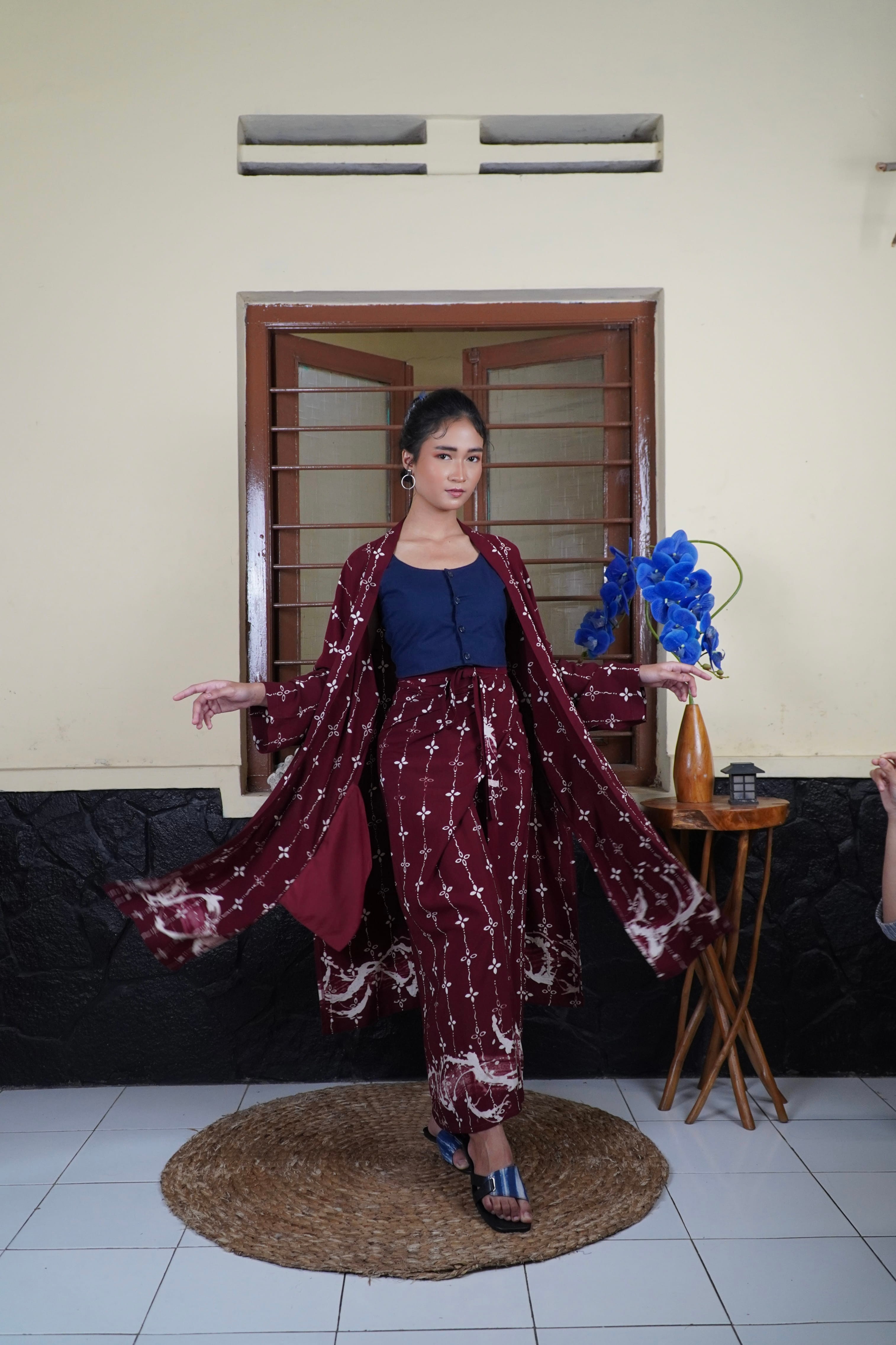BOOLAO Kumeli Outer Kebaya Detachable (Kebaya Bongkar Pasang Batik Kawung) - Maroon