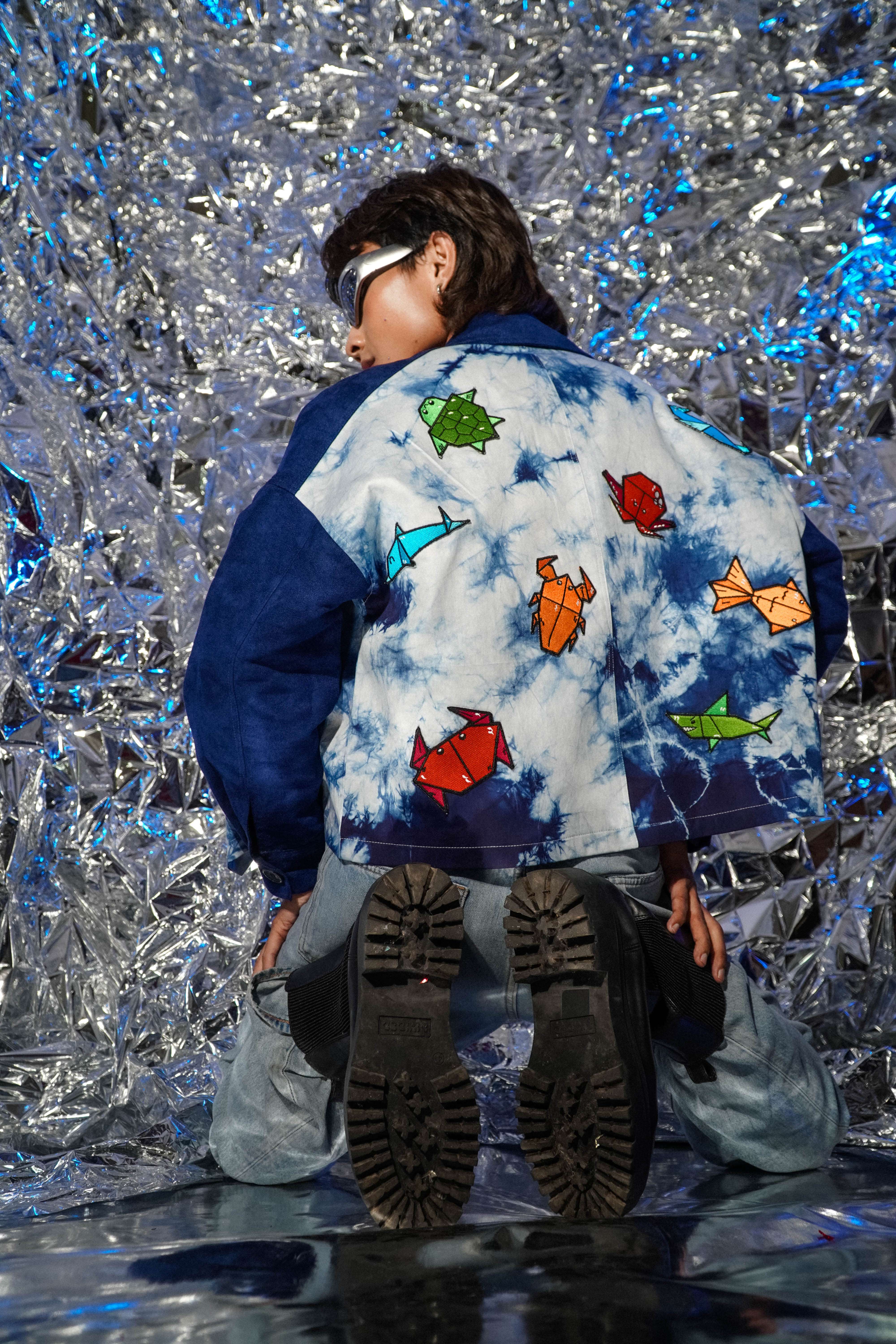 BOOLAO ORIGAMI Oversize Jacket Tie Dye Ombak (Jaket Bordir Patch)