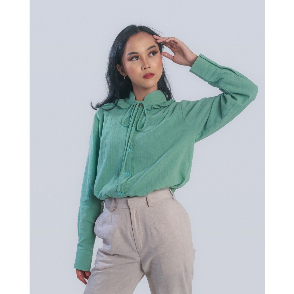 Picnic Panic Celina Shirt (Kemeja Drapery Tali) - Matcha