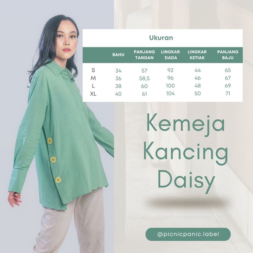 BOOLAO Kemeja Kancing Bunga (PICNIC PANIC DAISY SHIRT) - Matcha Hijau Mint