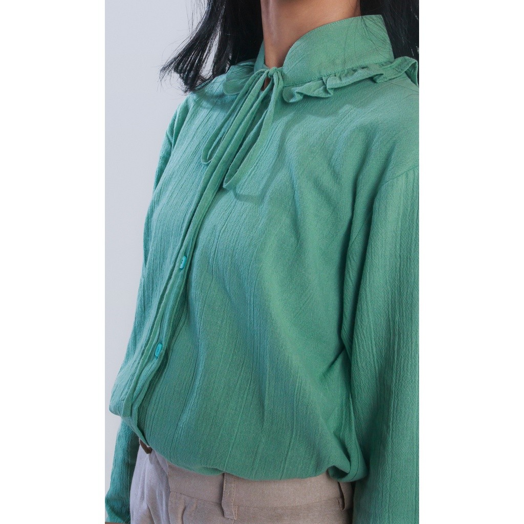 Picnic Panic Celina Shirt (Kemeja Drapery Tali) - Matcha