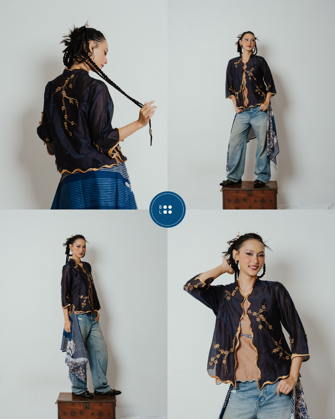 BOOLAO Kebaya Sakura 3D Embroidery - Dark Blue