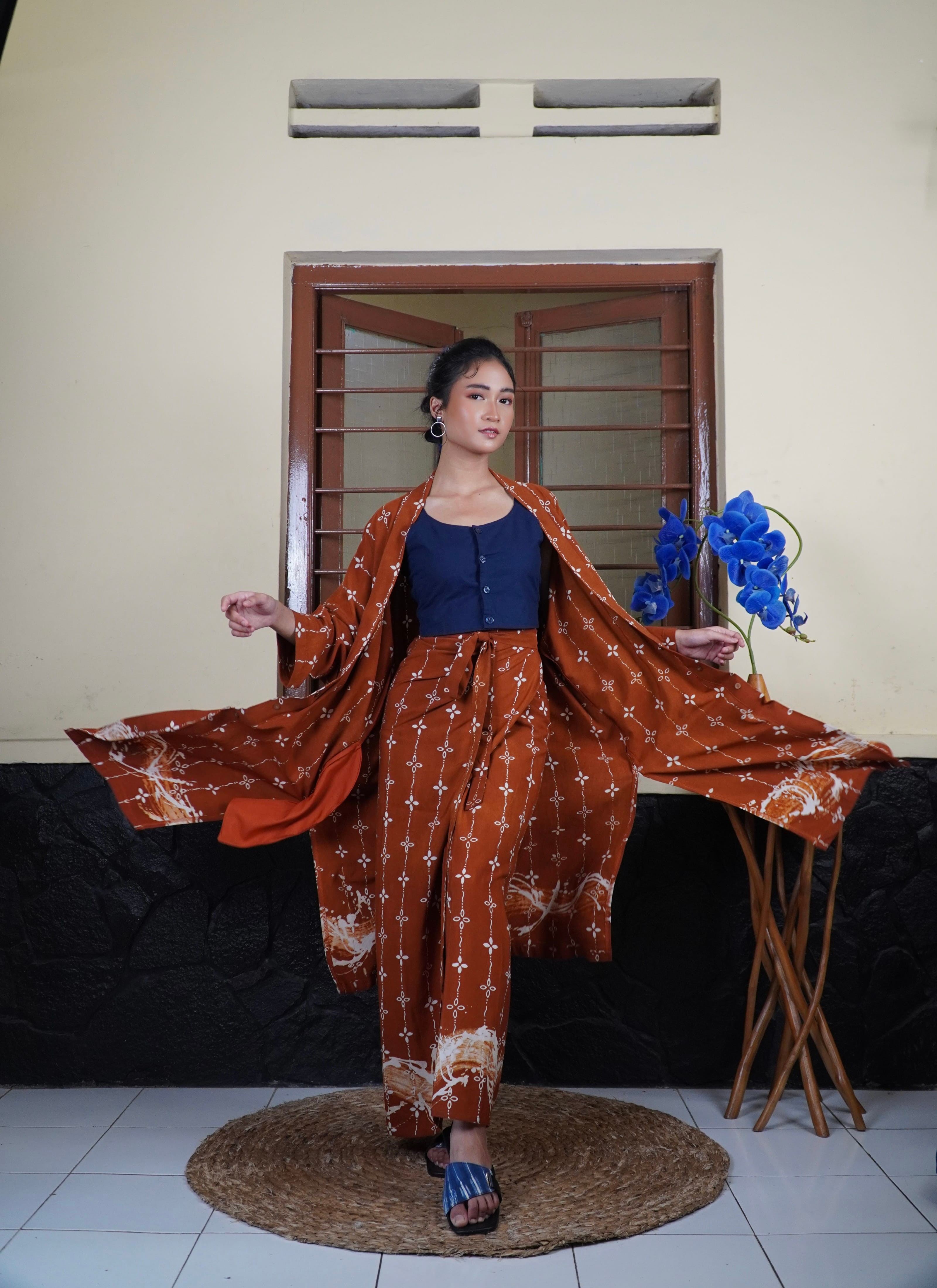 BOOLAO Kumeli Wrap Skirt Coklat (Rok Lilit Ikat Batik Kawung) - Caramel