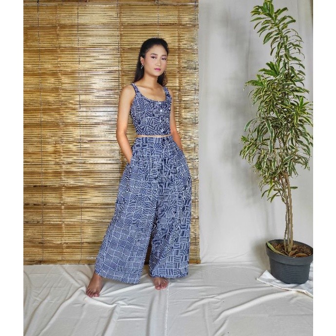 BOOLAO Hakama Celana Pallazo Bilik Biru (Kulot Batik)