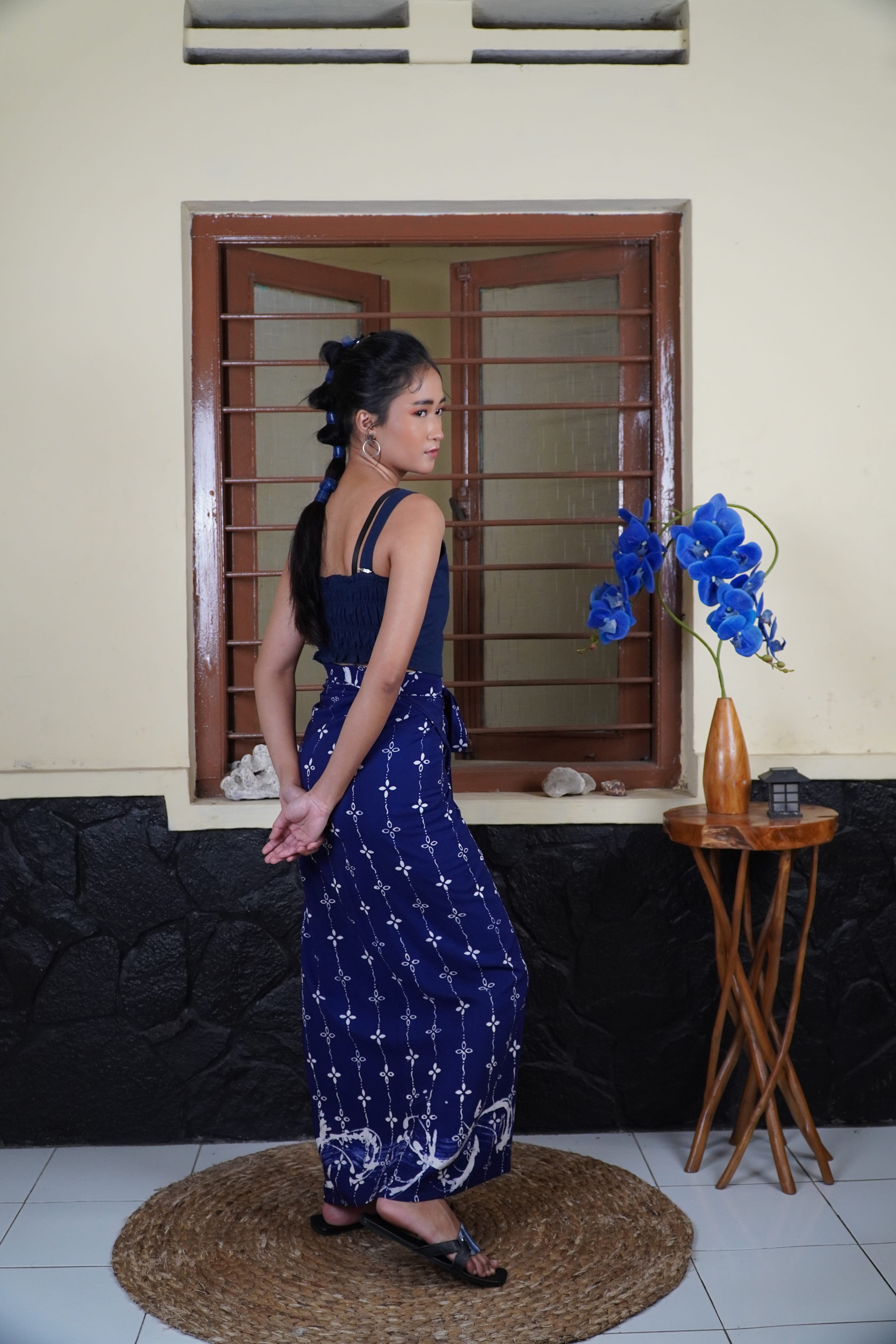 BOOLAO Kumeli Wrap Skirt Navy Blue (Rok Lilit Ikat Batik Kawung) - Biru Dongker