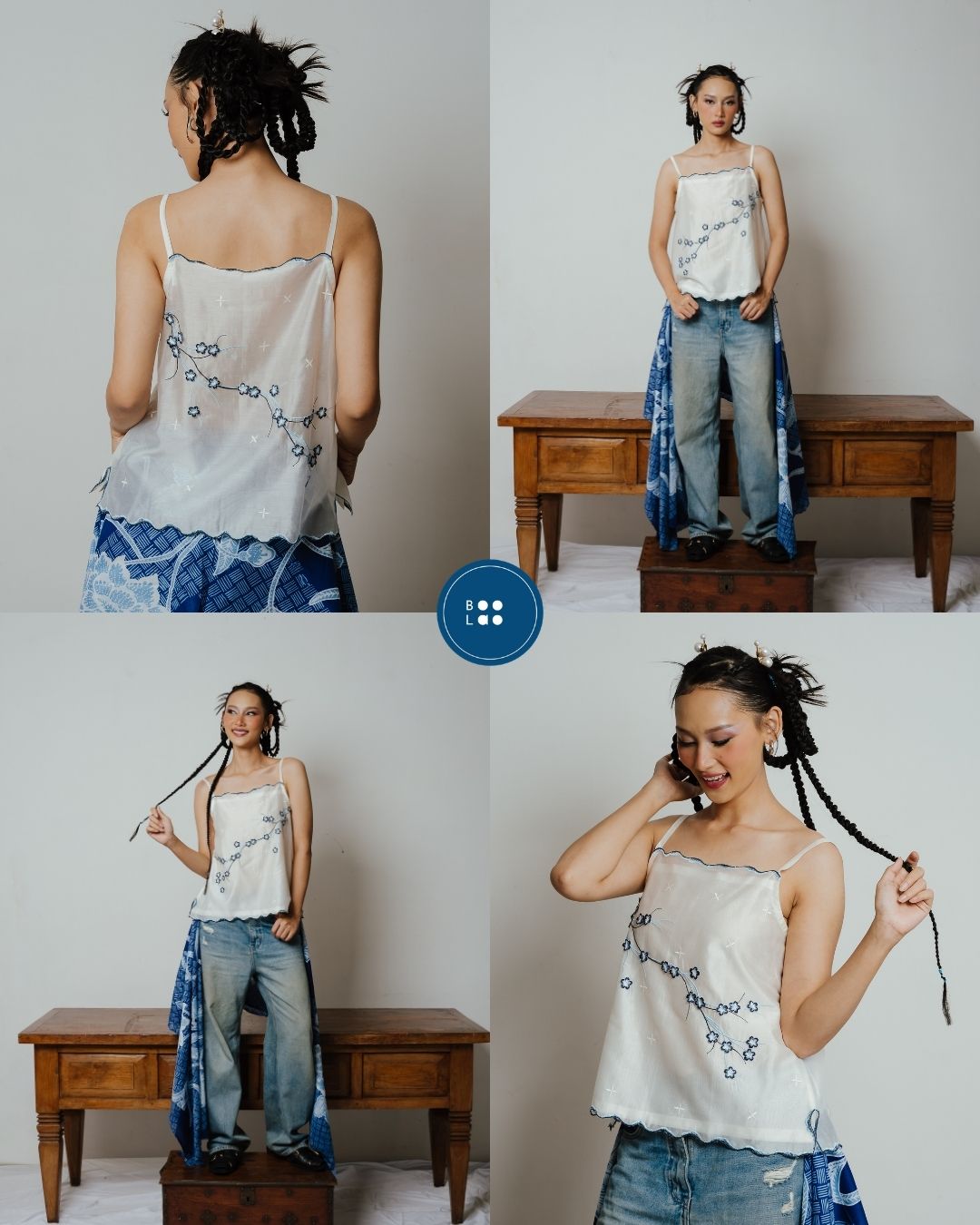 BOOLAO Camisole Sakura 3D Embroidery - White