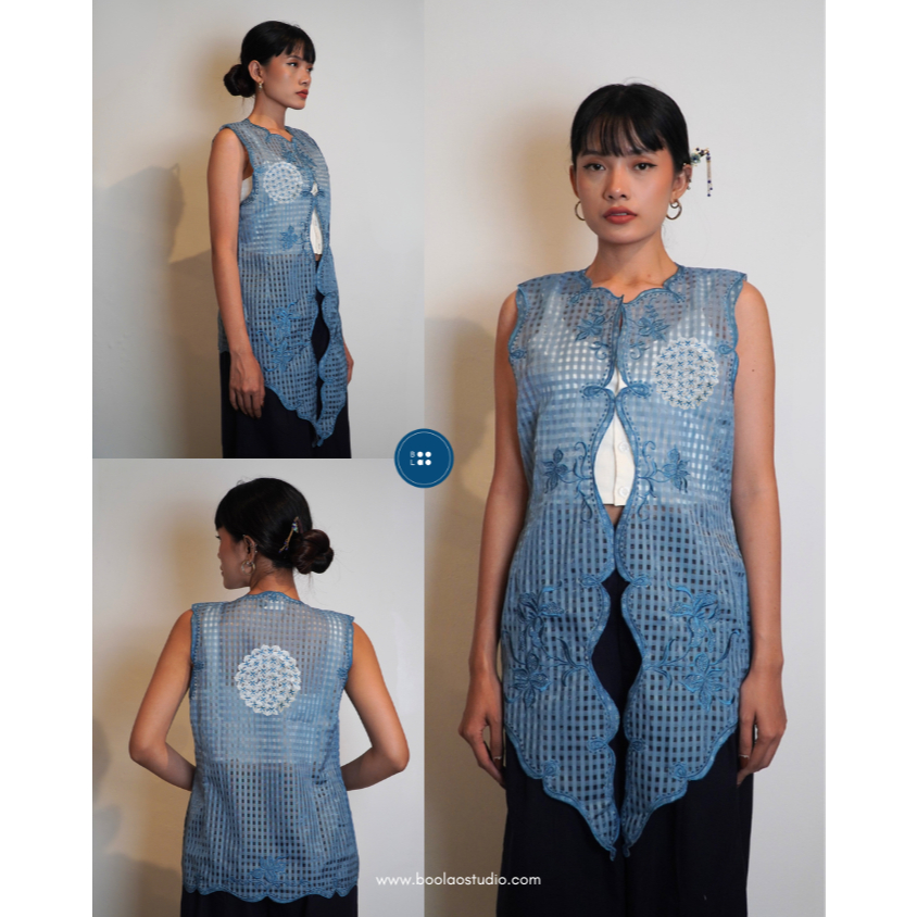 Djaline by Boolao Kebaya Vest Anggrek Borondong - Navy