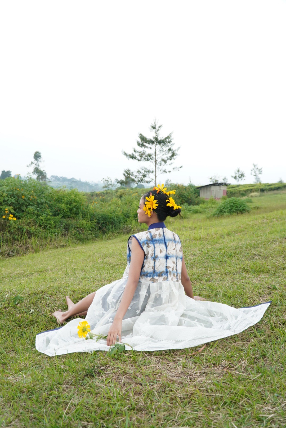 BOOLAO Outer HAN Organdi Silk Shibori on Ecoprint