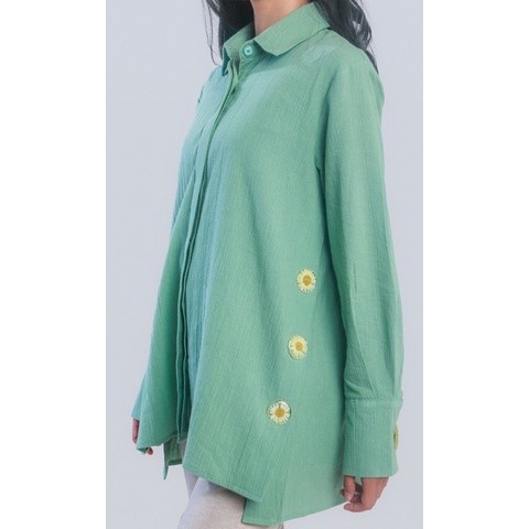 BOOLAO Kemeja Kancing Bunga (PICNIC PANIC DAISY SHIRT) - Matcha Hijau Mint