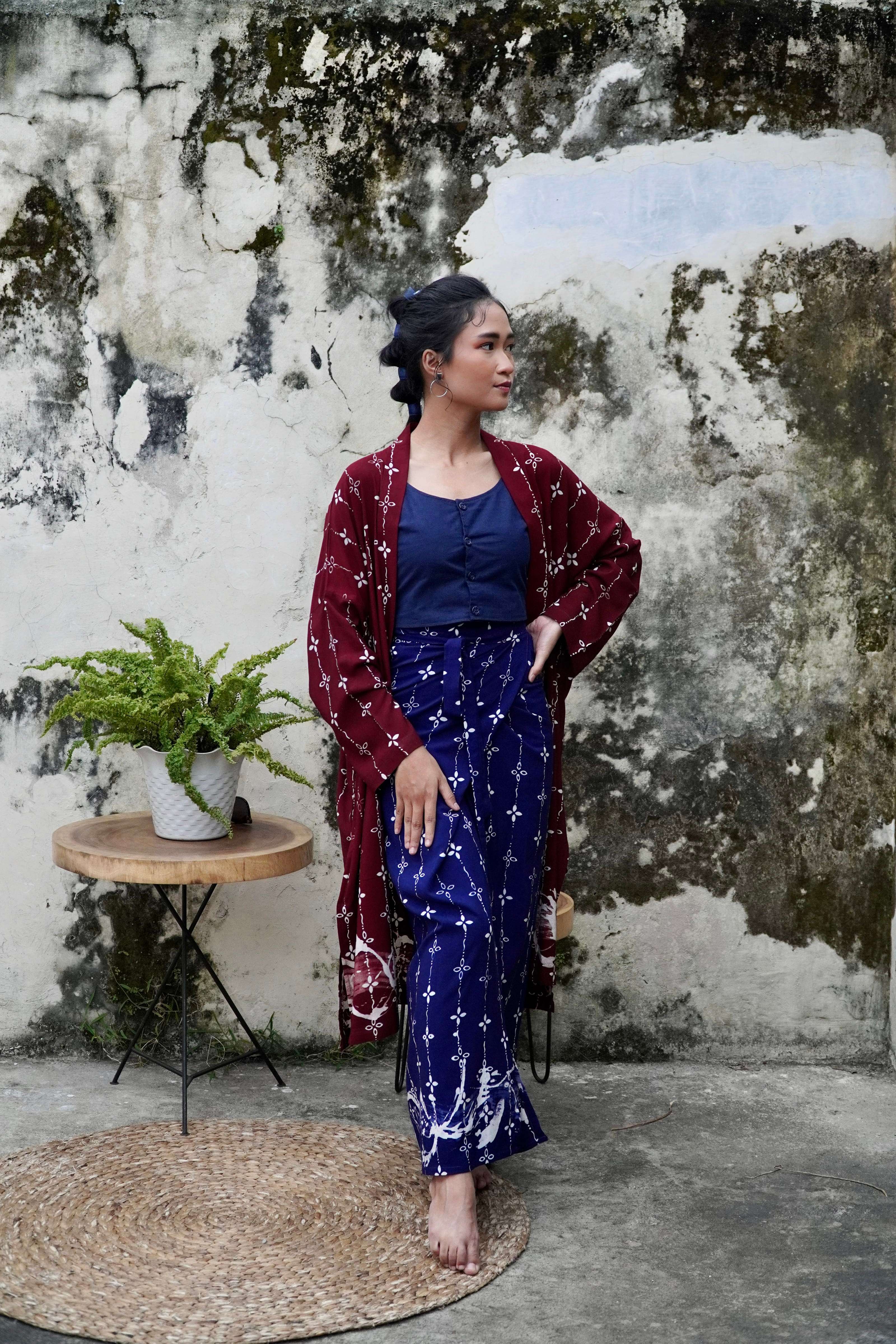 BOOLAO Kumeli Outer Kebaya Detachable (Kebaya Bongkar Pasang Batik Kawung) - Maroon