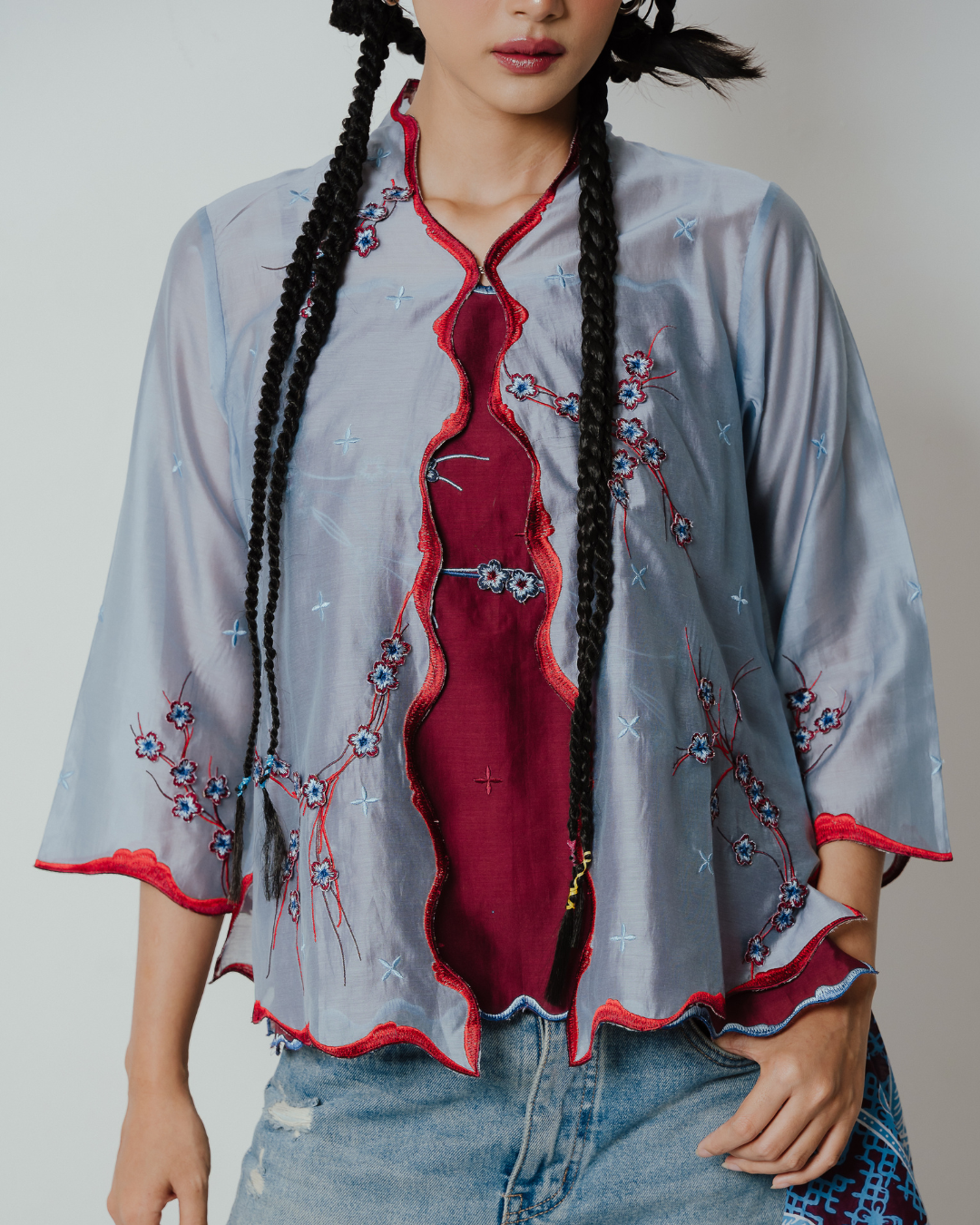 BOOLAO Kebaya Sakura 3D Embroidery - Denim Blue