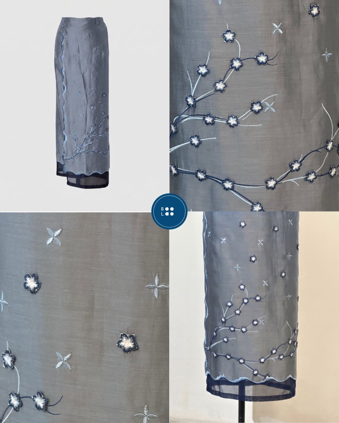 BOOLAO Sakura Saroong Wrap Skirt - Denim Blue