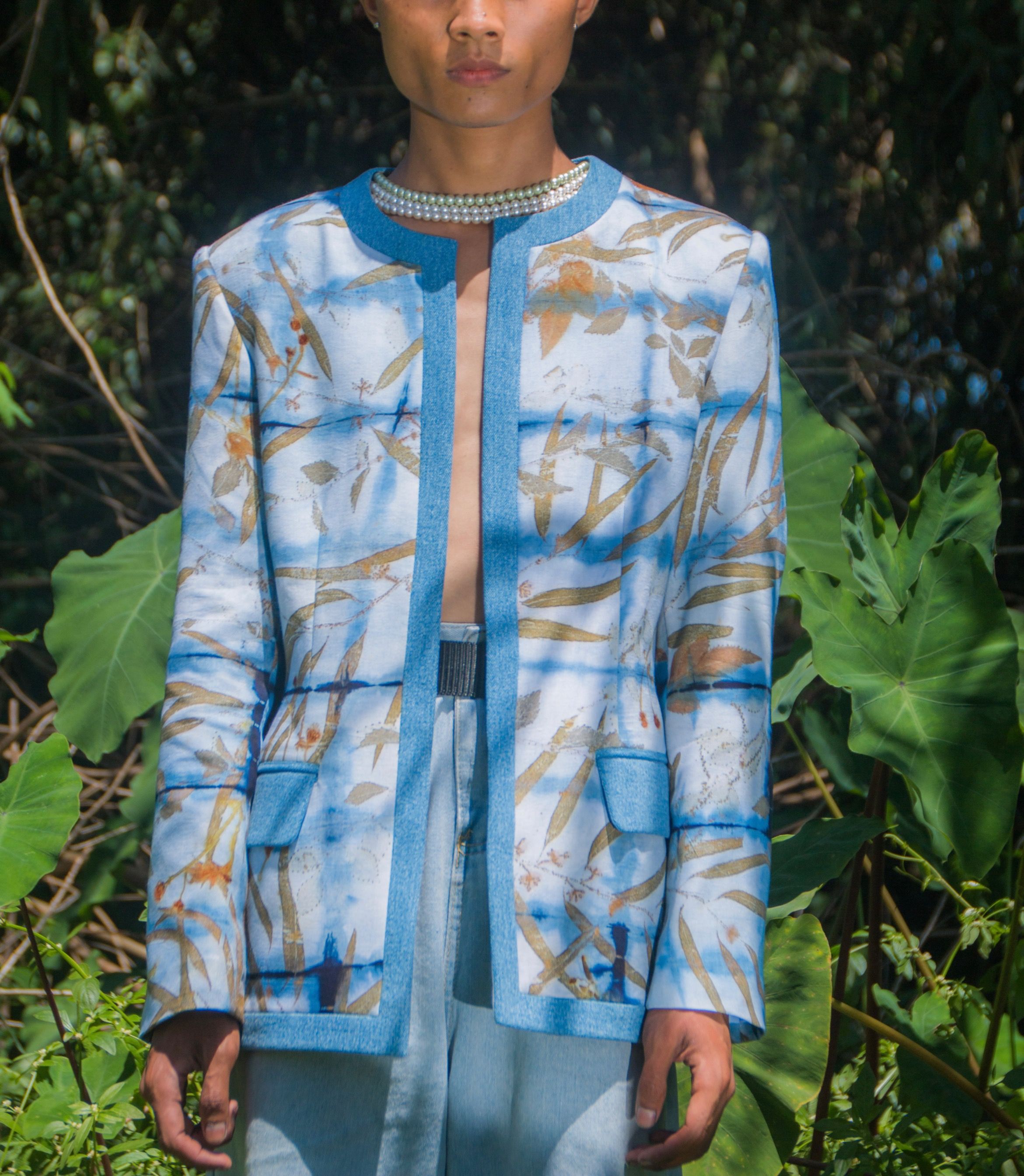 BOOLAO Blazer Liz Denim Shibori on Ecoprint