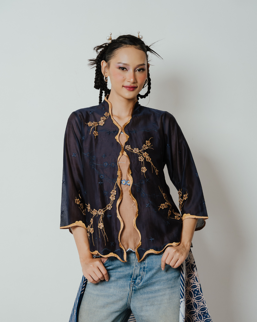 BOOLAO Kebaya Sakura 3D Embroidery - Dark Blue
