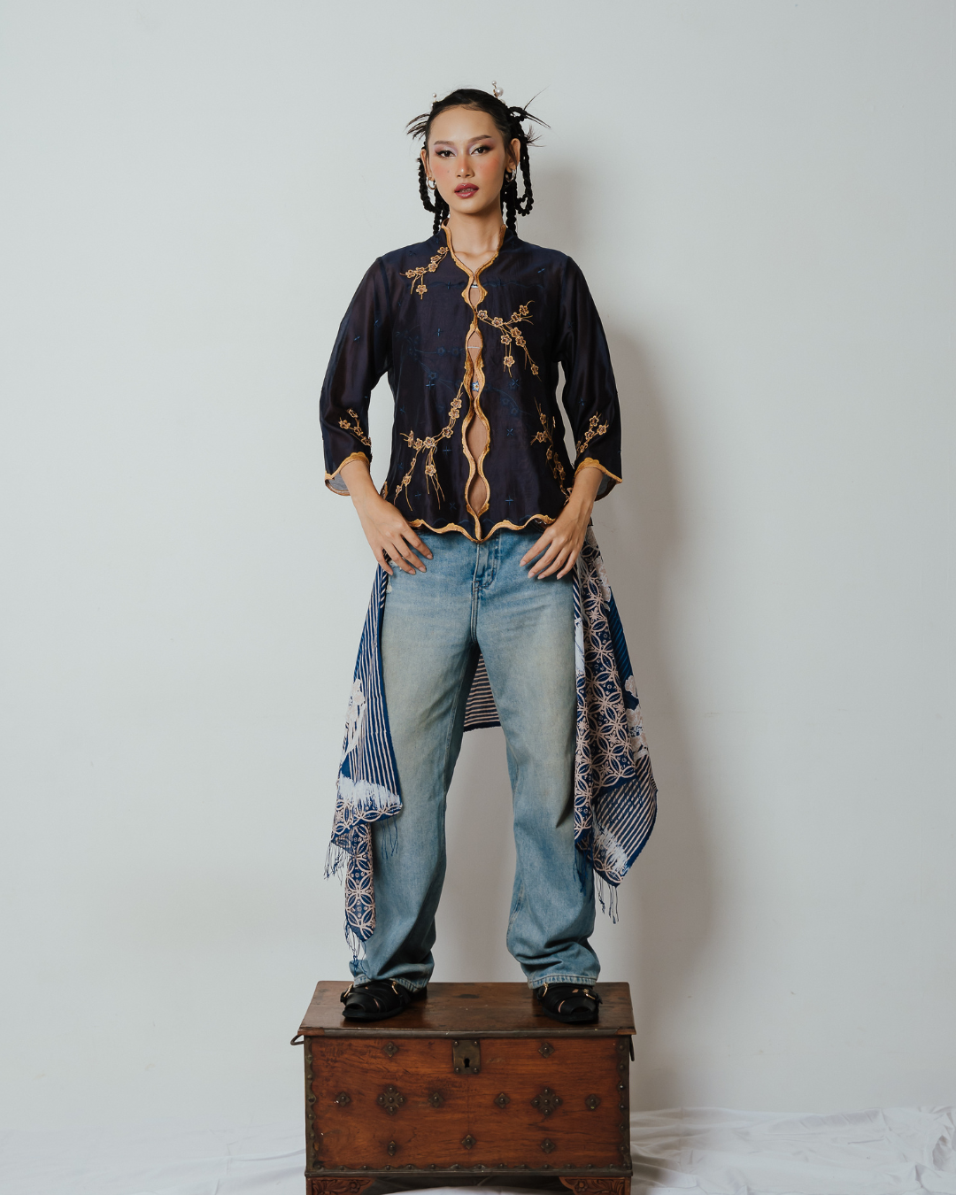 BOOLAO Kebaya Sakura 3D Embroidery - Dark Blue