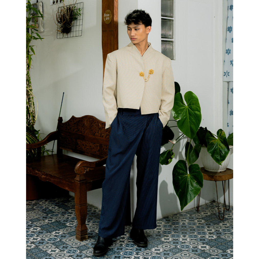 BOOLAO Overlap Stripes Pants - Navy