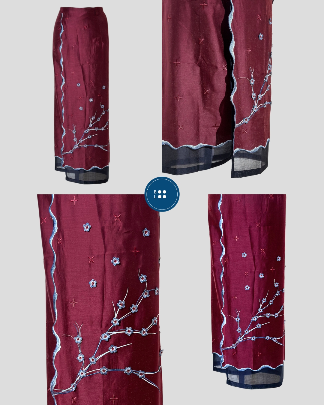 BOOLAO Sakura Saroong Wrap Skirt - Red Wine