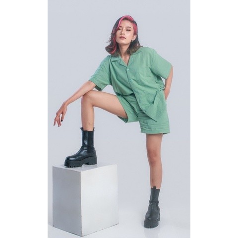 BOOLAO Celana Linen Santai Pendek (Boxer Pantai) - Matcha