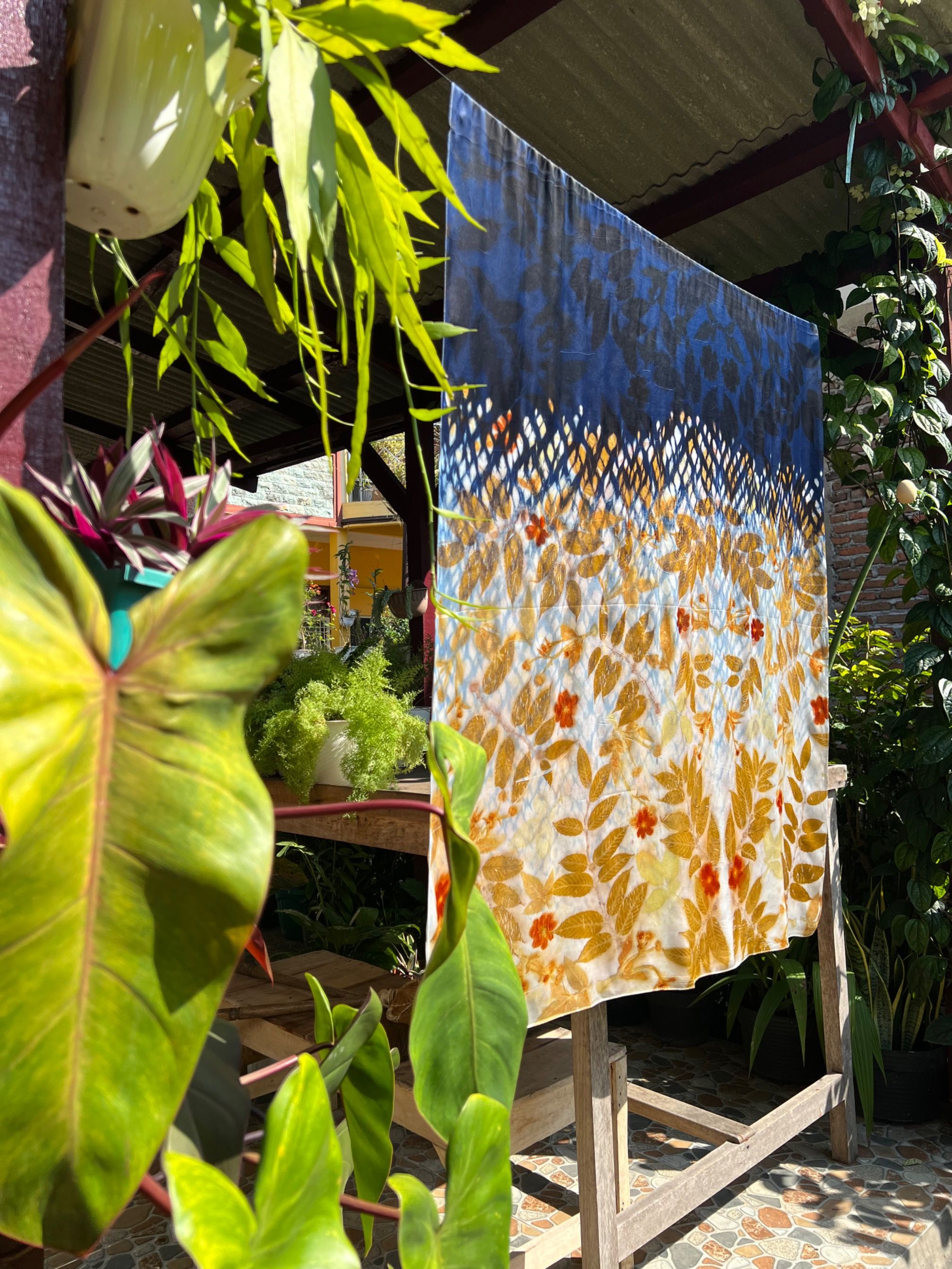 BOOLAO Textiles - Ombre Navy Shibori on Ecoprint