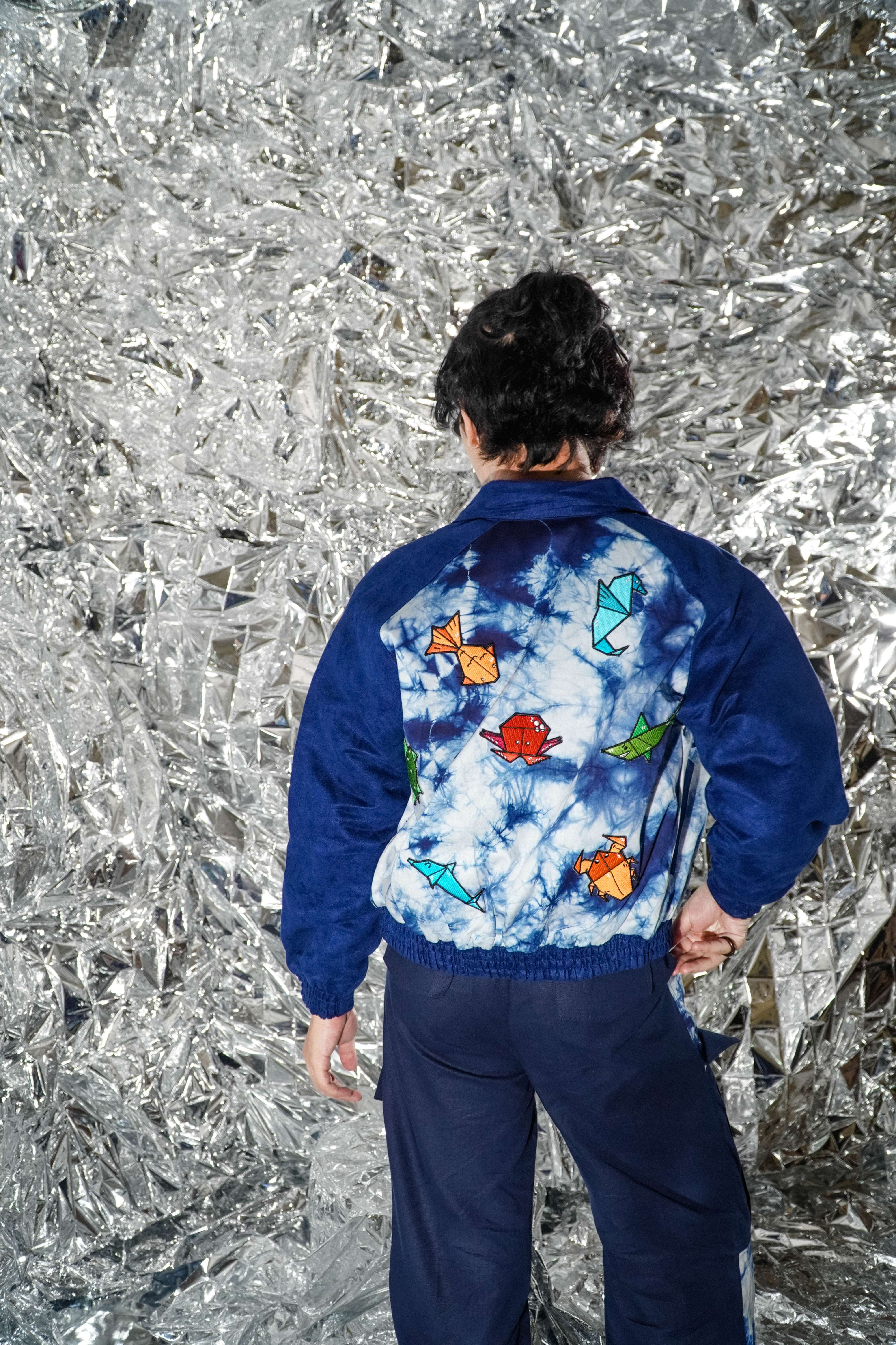 BOOLAO VARSITY ORIGAMI Jacket Tie Dye Ombak (Jaket Bordir Patch)