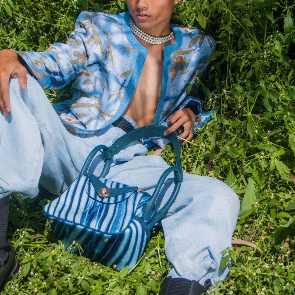 BOOLAO Blazer Liz Denim Shibori on Ecoprint
