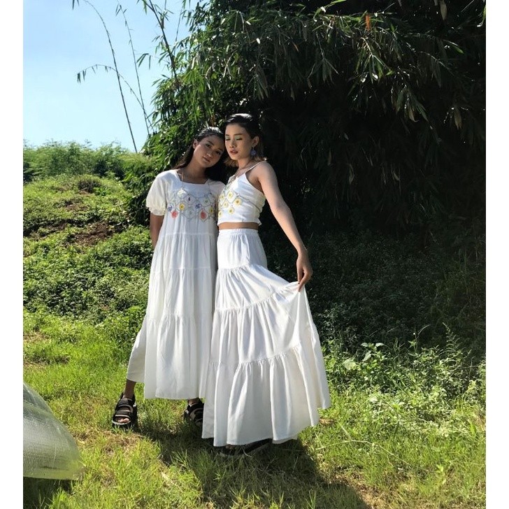BOOLAO Picnic Panic Plain Tiered Skirt Tiolina (Rok Kembang)