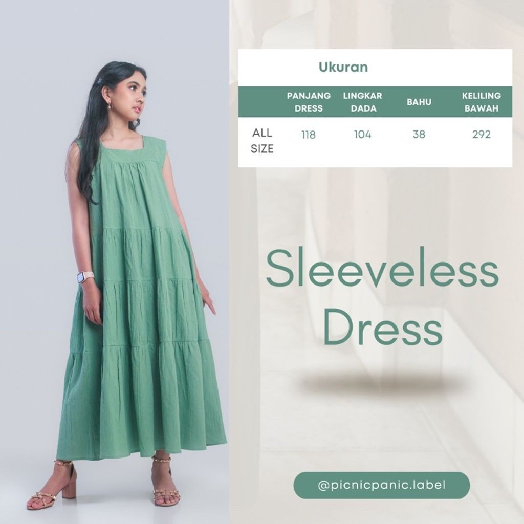 BOOLAO Picnic Panic Sleeveless Tiered Dress Pantai - Matcha Hijau Mint