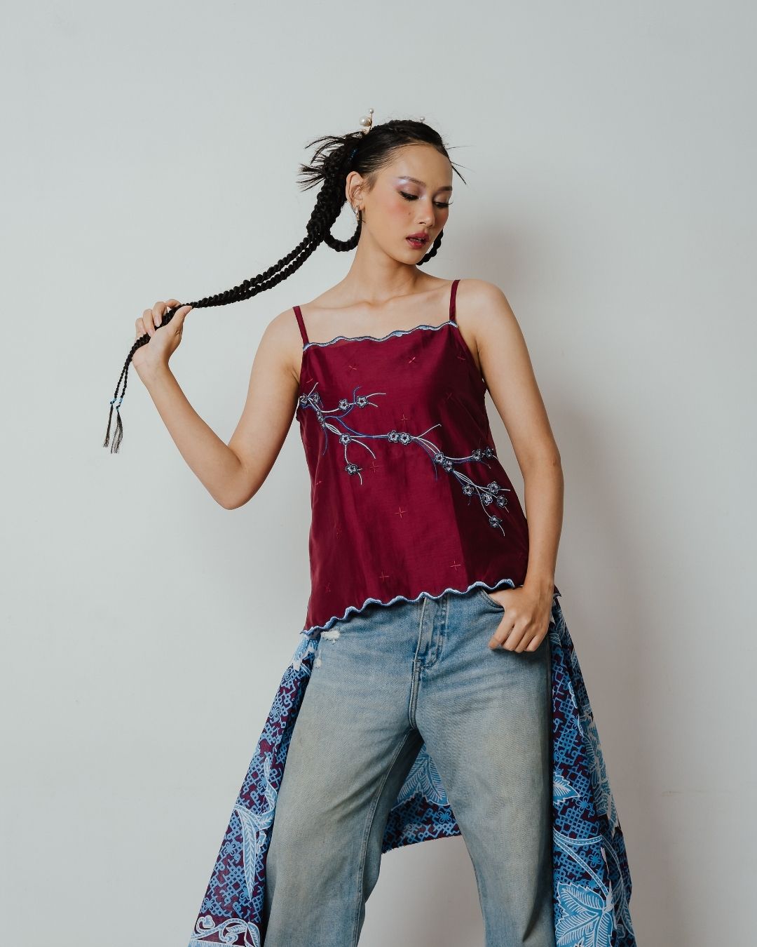 BOOLAO Camisole Sakura 3D Embroidery - Red Wine