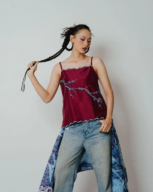BOOLAO Camisole Sakura 3D Embroidery - Red Wine