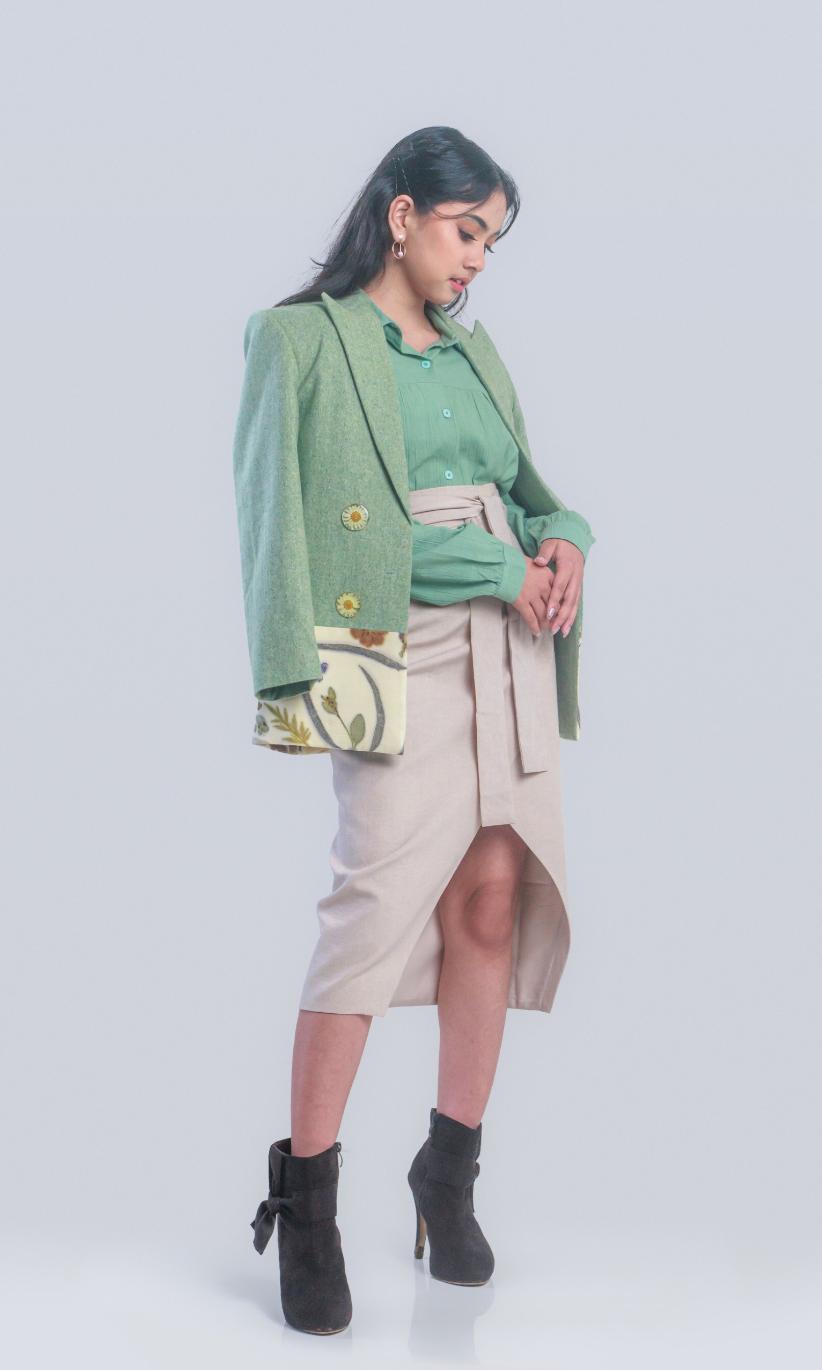 BOOLAO Two Tone Blazer Botanical with Ecoprint