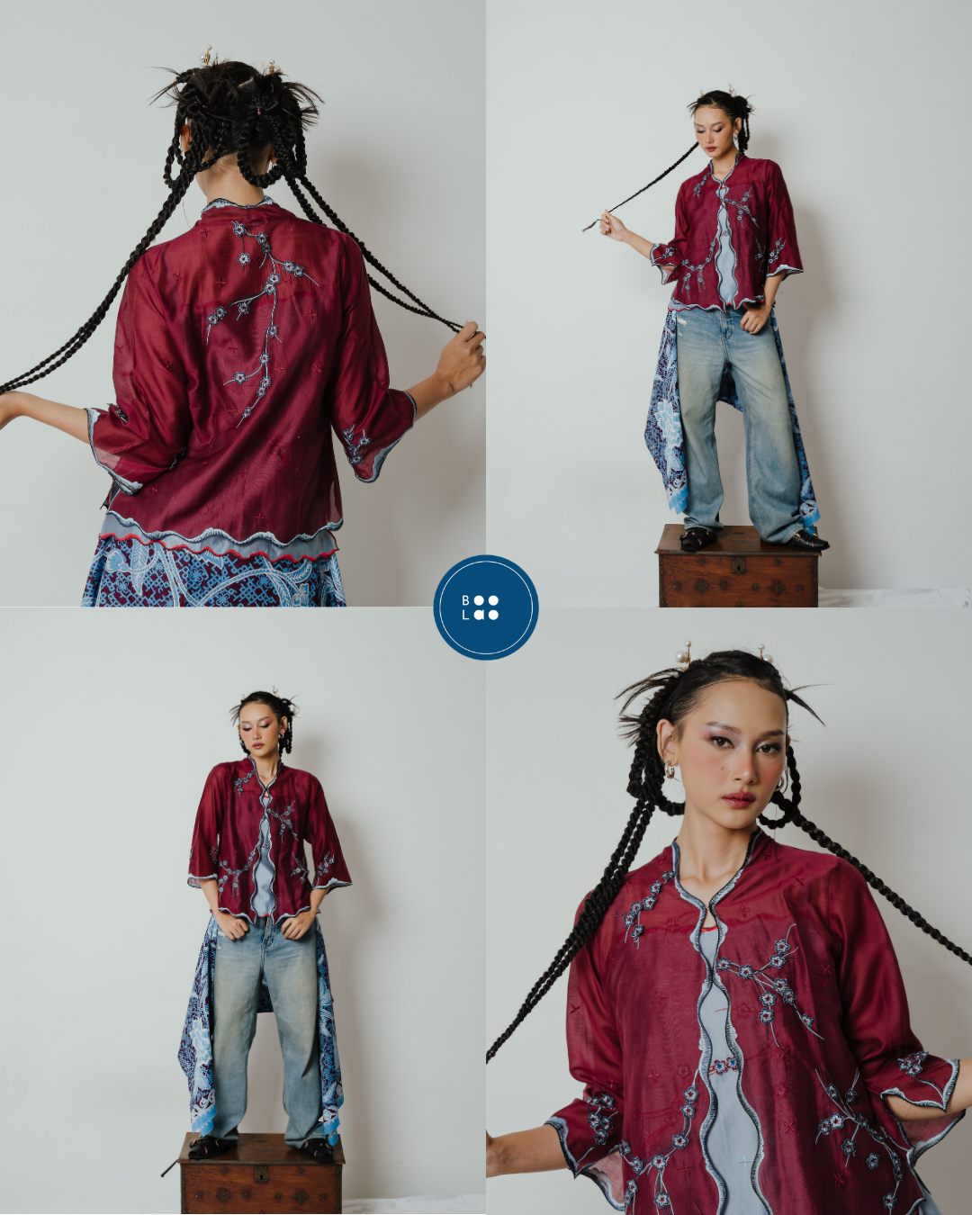 BOOLAO Kebaya Sakura 3D Embroidery - Red Wine